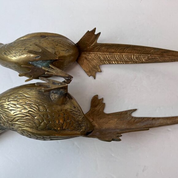 Vintage Pair of SOLID BRASS Pheasant Birds MCM Decor Approx 5" x15” - Picture 10 of 13